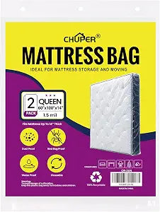 2 PK Full/Queen Mattress Bags for Moving Storage & Disposal, Waterproof Clear Plastic Mattress Cover for Moving