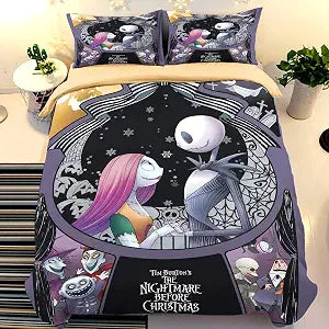Ankeyoo Nightmare Christmas Duvet Cover 3 Pcs Set with 2 Pillowcases Cartoon Skull Bedding Set with Zipper Closure Luxury Soft Microfiber Bedding (Twin)