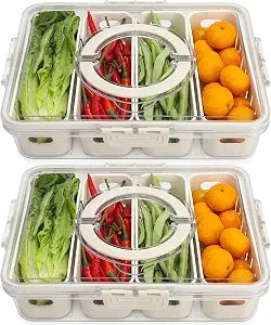 2 Pcs Salad Bar Containers for Fridge with Lid, Fruit Storage Veggie Tray