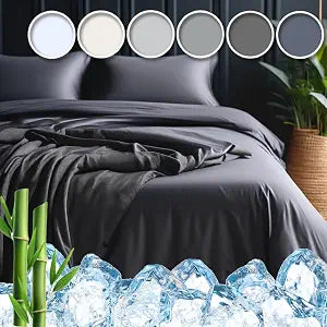 Cooling Bedsheet Set - Queen Size, 75% Viscose Derived from Bamboo, 25% Modal, Navy Gray - Cool & Moisture Wicking for Hot Sleepers - Ultra Soft for Restful Sleep & Luxurious Feel