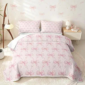 Feelyou Pink Bow 2 Piece Quilt Twin
