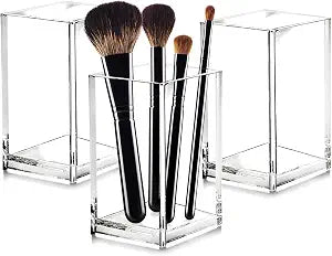 Cerpourt 3 Pack Clear Acrylic Makeup Brush Holder,Acrylic Cosmetic Brushes Storage Organizer,Pencil Pen Holder Cup for Desk,Modern Design Desk Accessories for Office School Home Supplies