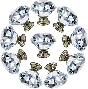 NORTHERN BROTHERS 10 Pack 30mm Crystal Cabinet Knobs, Diamond Glass Drawer Knobs with 3 Screw Sizes, for Dresser, Kitchen & Bathroom, Bronze