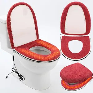 Hahafelt Heated Toilet Seat Cover Set USB Powered Toilet Seat Warmer with Charger 5-Speed Adjustable Temperature and Timing Function Levels with Soft Plush Fabric Easy To Clean and Installation(Pink)