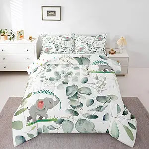 Erosebridal Kawaii Elephant Comforter Set Twin Size 2 Piece Bedding Set