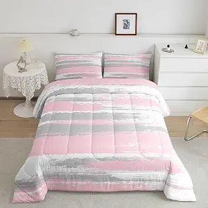 jejeloiu Pink Gray and White Bedding Set Twin Size for Boys Girls Teens