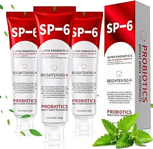 SP-6 Probiotics Whitening Toothpaste - Probiotics for Teeth Whitening and Gum Health - Enamel-Safe, Fluoride-Free, Double Mint Flavor,Fresh Breath (3PCS)