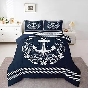 Erosebridal Nautical Anchor Bedding Set for Boys, Compass Adventure