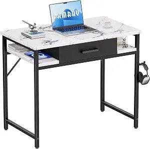 Pamray 32 Inch Small Computer Desk with Drawers for Bedroom Small Spaces