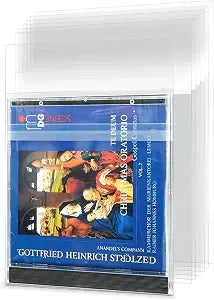 100 Pack CD Outer Sleeves, Plastic Anti-Static CD Storage Cases, Crystal Clear Resealable Sticky Protective Sleeves or CD and DVD Storage