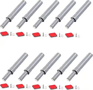 10PCS Magnetic Push Latches for Cabinet Push to Open Door Latch, Gray Soft Quiet Close Closers, Plastic Damper Buffer Push for Kitchen Drawer Door