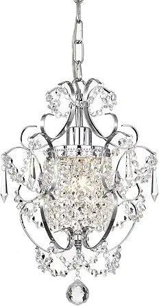 Edvivi Amorette Mini Chandelier Chrome Crystal Chandeliers, 1 Light Modern Elegant Glam Ceiling Light Fixture Chrome, Adjustable Hanging Lighting for Closet, Bedroom, Girls Room, Kitchen Island