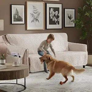 NapCloud Quilted Grand Sofa Covers Washable, Couch Cover for Grand Sofa, Soft Cozy Couch Protector for 4 Cushion Couch, Oversized Grand Sofa Slipcovers Water-Repellent (Grand Sofa 88", Beige)