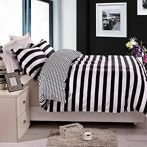 NTBAY Queen Striped Duvet Cover Set, 3 Piece, Black and White
