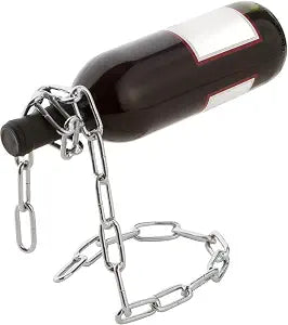 Fantasee - Suspending Chain Wine Holder, Stainless Steel Wine Rack Wine Bottle Holder Novelty for Gift Kitchen Home Decoration (Silver)