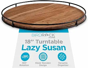 BIRDROCK HOME 18 Wooden Lazy Susan - Espresso - Iron Edges - Table Top Turntable - Cabinet or Pantry Organizer - Decorative Spice Rack Medicine Cleaning Spinning Table - Wood
