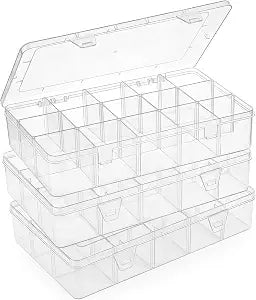 Bead Organizer Storage 3 Pack 15 Grid Clear Plastic Tackle Box Adjustable