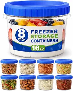 8 Pack Plastic Containers with Lids for Food 16oz Storage Container
