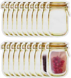 Mason Jar Bags Yellow, 20 Pcs Reusable Airtight Seal Food Storage Bags Leak-Proof Saver Bags for Travel Camping