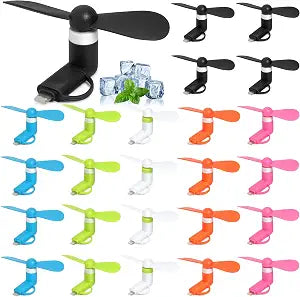 24 Pack Phone Fan Bulk, 2-in-1 Portable Mini Cell Phone Fan Compatible for iPhone, iPad, Android Smartphone, Tablet - Colorful and Powerful Cell Phone Summer Accessories