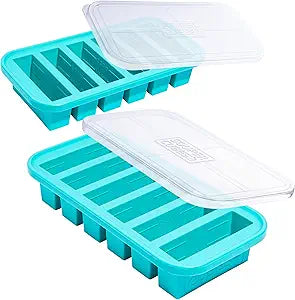 Souper Cubes 1/2 Cup Silicone Freezer Molds with Lids, Aqua, 2-Pack