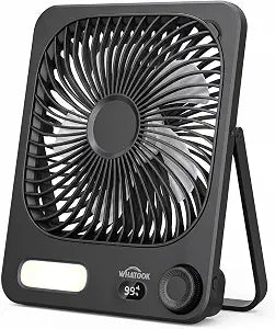 WHATOOK 10000mAh Battery Powered Fan Up to 40H Runtime, Ultra-Slim 8-Inch Portable Travel Fan with LED Lantern, Ultra Quiet Rechargeable Desk Fan for Bedroom, Office, Outdoor, Camping, Cruise (Black)