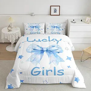 Feelyou Girls Bowknot Comforter Set,Fashion Girls Bow Bedding Set Twin Size,Girls Bedroom Room Decor,Romantic Bow Comforter,Cute Bowknot Bed Set