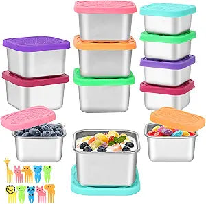 JUJOJB 12-Pack Small Stainless Steel Snack Containers, Leak Proof Sauce Cups