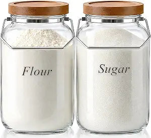 Glass Flour Sugar Storage Containers with Wood Lid and Handle