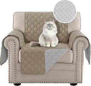 PrinceDeco Chair Cover Slipcover Water Resistant Couch Cover Washable Chair Cover Non-Slip Stay in Place Furniture Protector for Pets Dog Kids(Armchair Cover,Taupe)