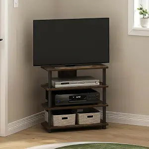 Furinno Econ TV Stand for TV up to 32 Inch, 4-Tier Black Entertainment Center with Open Shelf, TV Console, Easy Assembly, for Living Room, Bedroom, Blackwood