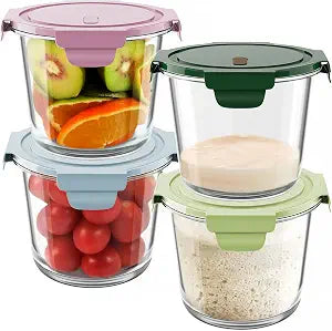 3Cup/23oz Glass Meal Prep Containers with Vented Lids Food Storage, 4 PACK