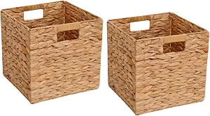 12x12x12 Inch Wicker Storage Basket Set of 2 Foldable Hyacinth Storage Box