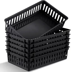Wenqik 6 Pack Small Plastic Baskets for Organizing, Black