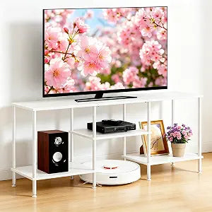 50 Inch TV Stand for Living Room White Entertainment Center with Open Storage Shelves Small TV Console Table Bedroom TV Media Cabinet for 50 43 40 32 Inches TV