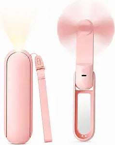 3-in-1 Portable Handheld Fan with Mirror & Flashlight - Mini Personal Fan, 22H Cooling, USB Rechargeable Travel Fan for Women, Makeup, Concerts & Summer (Pink)