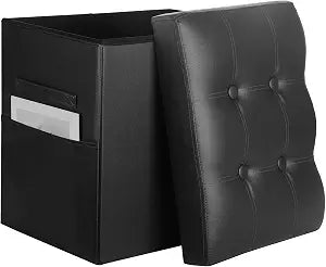Storage Ottoman, Upgraded 17" High Folding Foot Stools Ottoman Dorm, Black