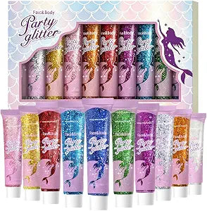 10 Colors Hair and Body Glitter Gel Set for Halloween Eve Rave Festival,5oz
