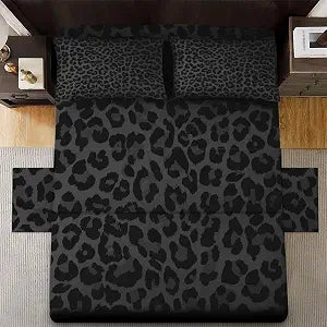 WeCozy Queen Bed Sheet Set, 4 Pieces Leopard Cheetah Bedding with Flat