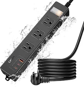 Outdoor Power Strip Weatherproof, Waterproof Overload Protector with 3 Wide Outlets 3 USB Ports, 15FT Extension Cord for Outside Decorations, Christmas Lights, Patio (Black)