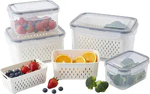 Fruit Storage Containers for Fridge, 4-Pack Fruit Containers for Fridge with Removable Colander - Airtight BPA-Free Produce Keeper, Keeps Berries Fresh 2 Weeks, Stackable Produce Storage