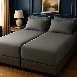 Degrees of Comfort Split King Sheet Set ��� 5 Piece Deep Pocket Sheets with Coolmax Moisture-Wicking Microfiber, Dual Fitted Sheets, Wrinkle Resistant, Dark Grey