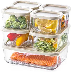 KEMETHY 7 Pack Glass Food Storage Containers with Lids,Stackable BPA Free Glass Meal Prep Containers,Glass Lunch Containers with Lids for Kitchen Storage and Organization- Baking, Microwave, Oven