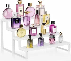 White Wood Cologne Organizer for Men Women,4 Tier Perfume Stand for Dresser Waterproof Cologne Stand with Anti-Slip pads for Party,Makeup,Figures,Cupcake,Perfume,Display Risers Stand Organizer