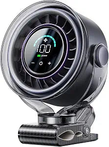 Clip on Fan, Rechargeable USB Fan with Sturdy Clamp, LED Display, 100 Speeds, 3000mAh Battery, 360 Rotation, 5.5 Inch Portable Fan for Stroller Bed Camping Treadmill Car Black