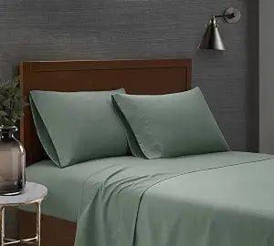 London Fog Garment Washed Solid Sheet Set Green Microfiber 4-Piece King Sheet Set, Solid Themed, Deep Pocket, Adult and Teen, Oeko-TEX Certified