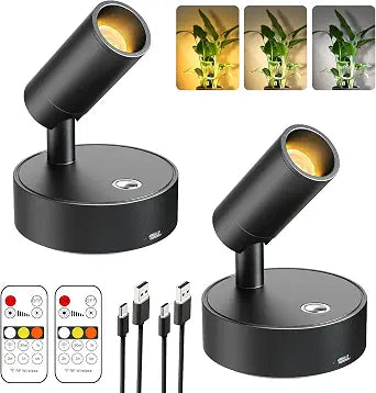Olafus LED Wireless Spotlight Indoor, Rechargeable Battery Uplighting Indoor with Remote & Timer, 3CCT Picture Lights for Wall, Mini Art Accent Light for Plants, Artwork, Painting, 2 Pack Black