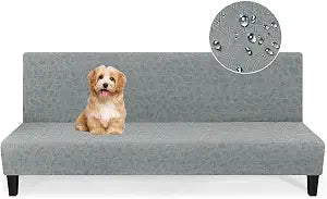 MAXIJIN Waterproof Futon Cover Full Size Washable Armless Sofa Bed Couch Cover Stretch Jacquard Futon Slipcovers Furniture Protector with Non-Slip Elastic Bottom (67"-82", Light Gray)
