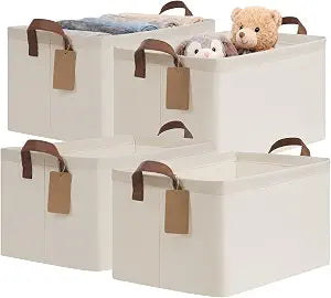 CHICVITA 4 Pack Large Fabric Storage Baskets for Shelves, 30L Beige