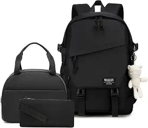 Caoroky knight College Laptop Backpack for Men Women 3 PCS Set Bookbag School Backpacks with Lunch Bag Pencil Case Anti Theft Travel Backpack Rucksack-Large,Black